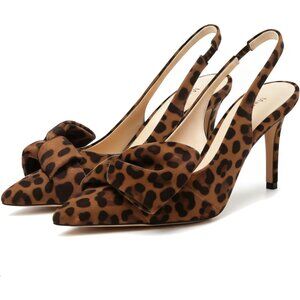 Women's Suede Leopard Slingback Elasticated Strap Stylish Comfortable Heel Pumps